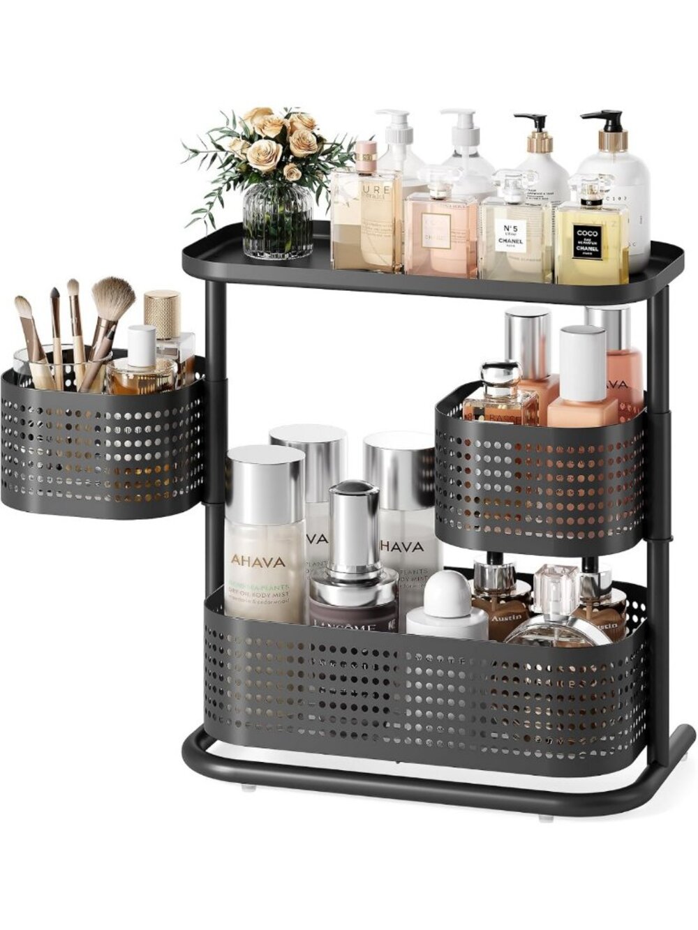Rotating Metal Bathroom Counter Organizer | Stylish Storage Shelf for Essentials